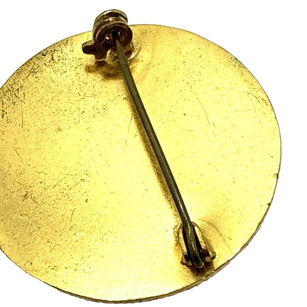 Vintage NeedlePoint Rose Brooch Gold Tone Hand Crafted Floral Pin 1 3/8